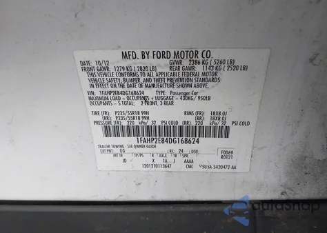 2013 Ford Taurus Sel z USA, uszkodzony, nr VIN 1FAHP2E84DG168624